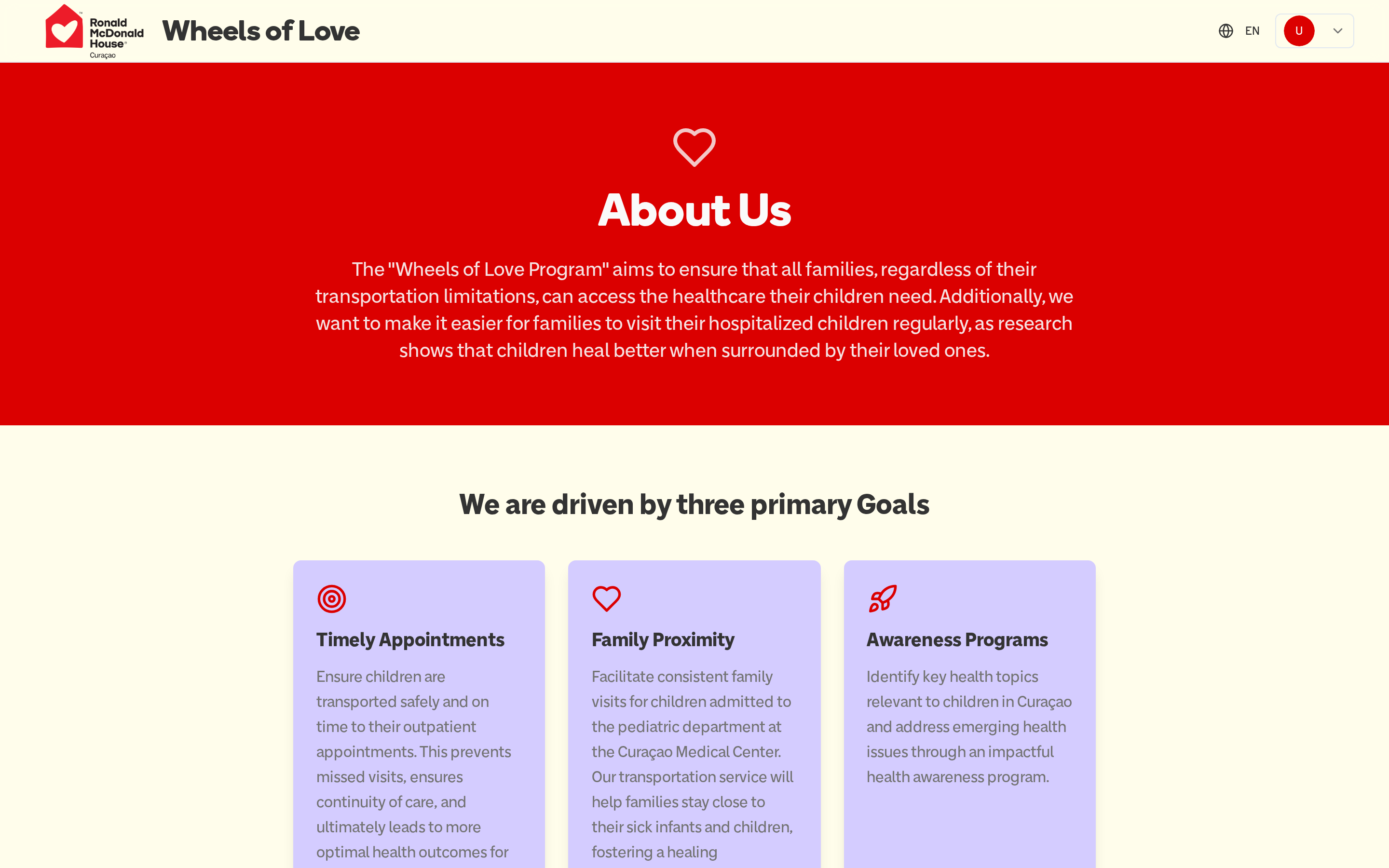 Wheels of Love about page describing the programme goals, vision and mission